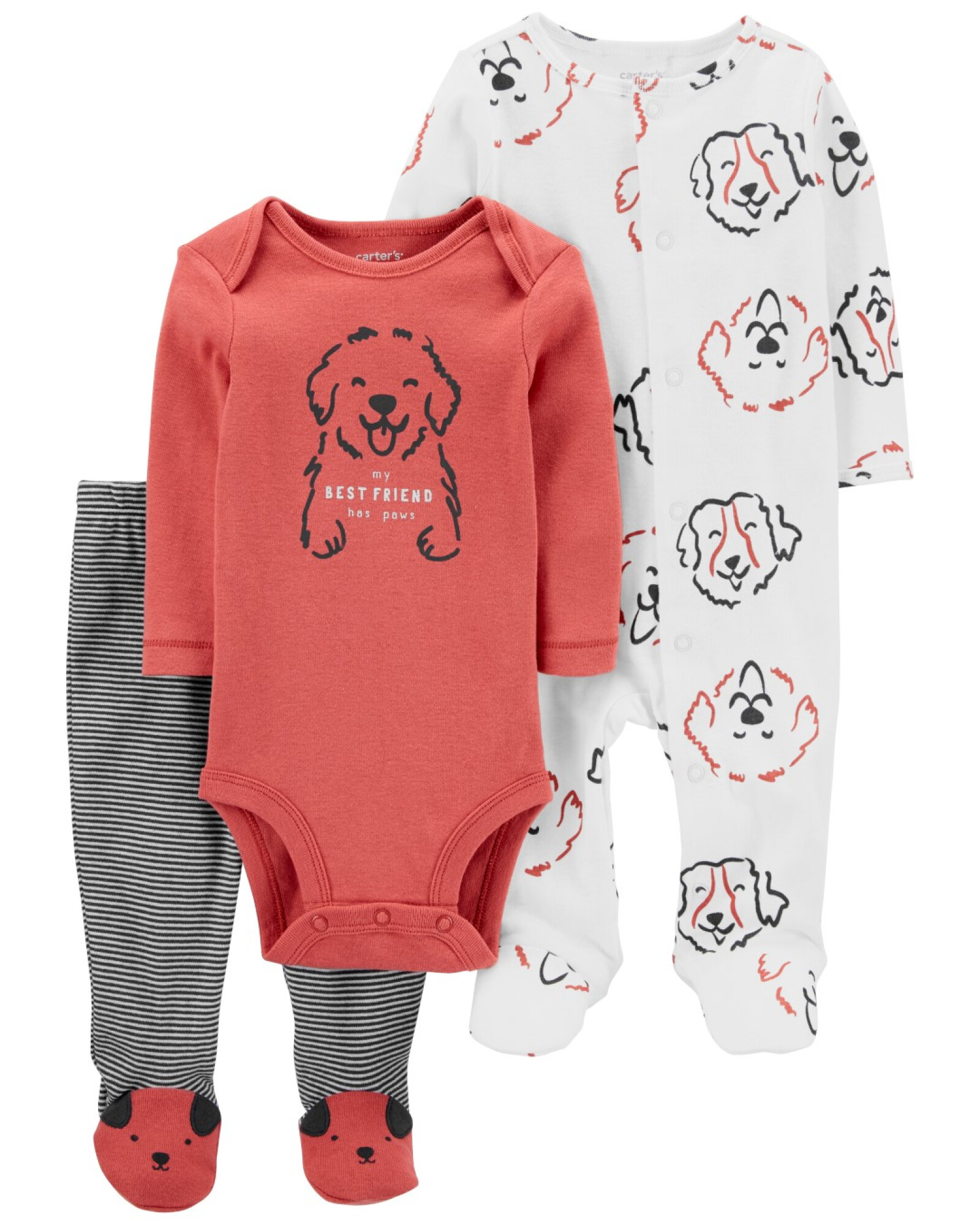 Set tres piezas pijama y pelele con pies más body de algodón diseño perros Sin color