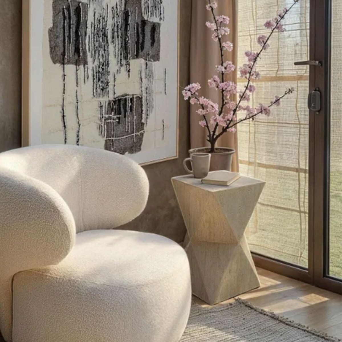 MESA AUXILIAR TRAVERTINO Beige 