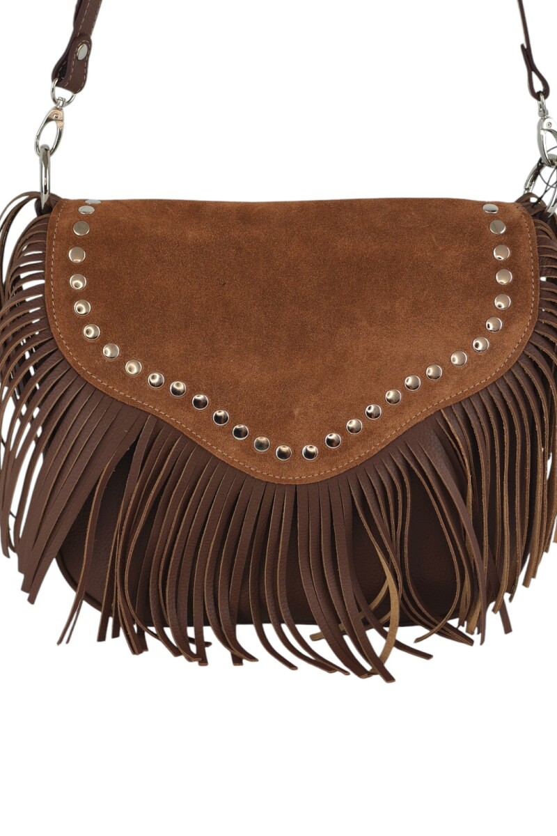 Cartera con flecos y solapa Marron
