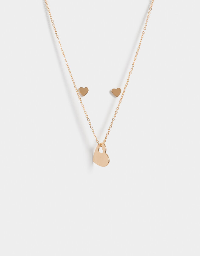 Bijouterie Set Con corazón Set De Collar Y Aros Pasantes Corazones - Dorado