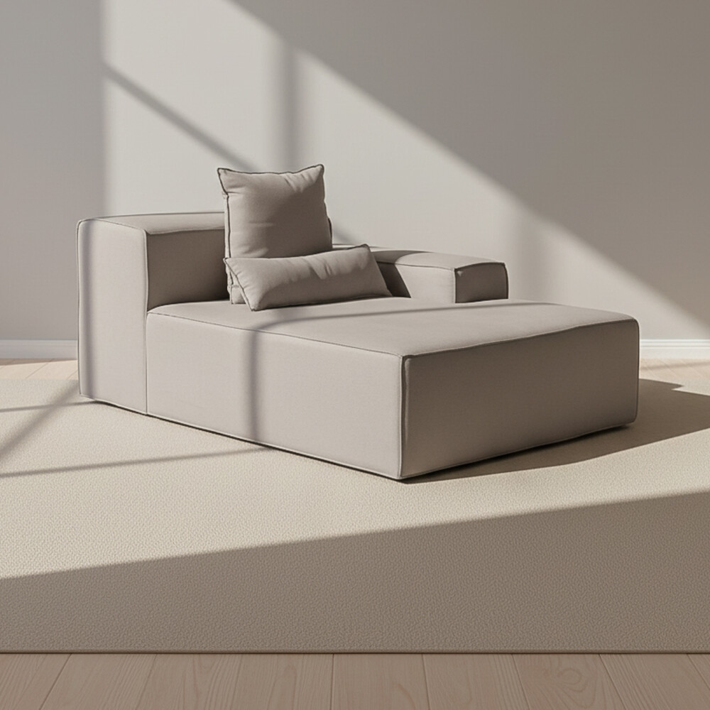 SOFÁ KAI 1 CUERPO TELA GRIS MODULAR CHAISE CON BRAZO DERECHO