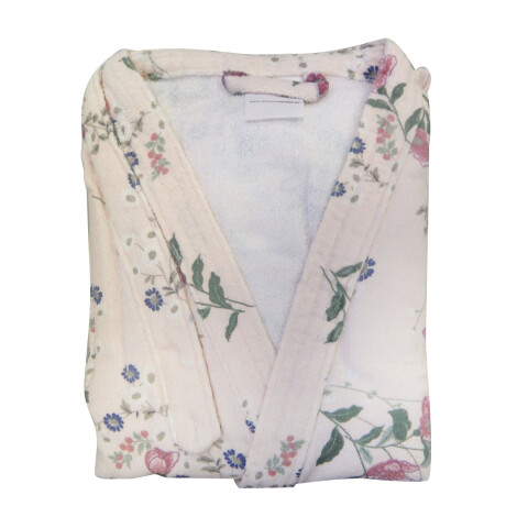 Bata Baño Felpa Estampada Algodón Talle P al G Flores Rosa