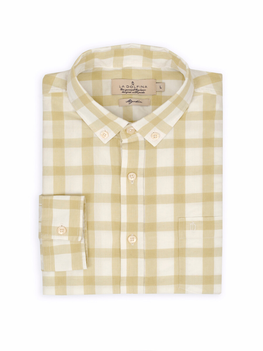 Camisa m/l lino cuadros 