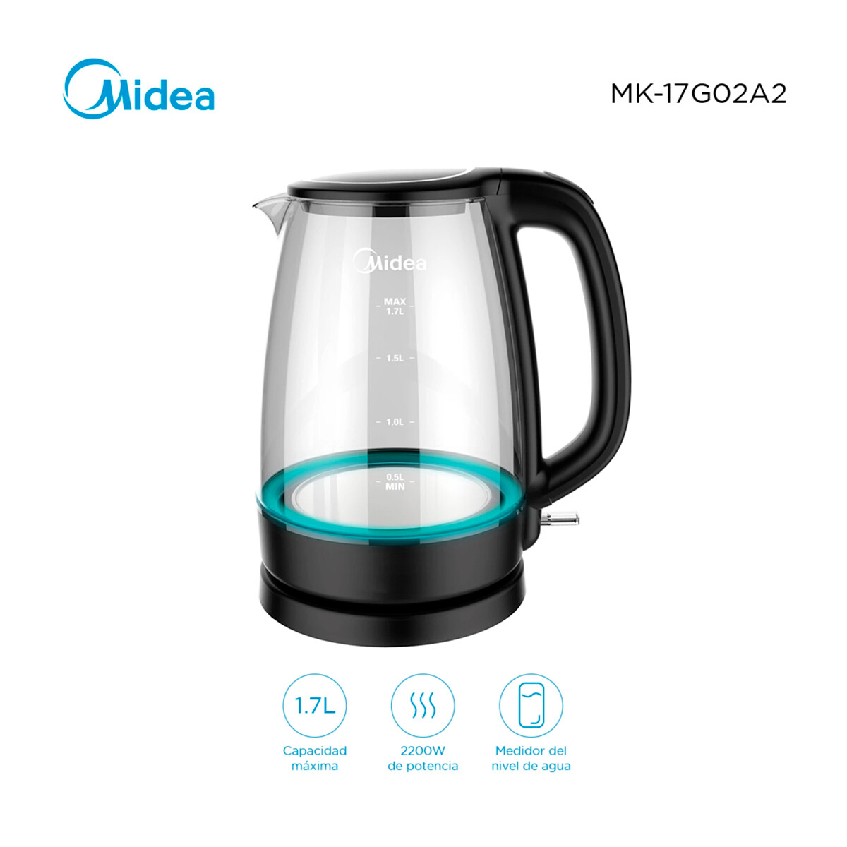 Jarra Eléctrica De Vidrio 1.7 Lts. Midea Mk17g02a2 