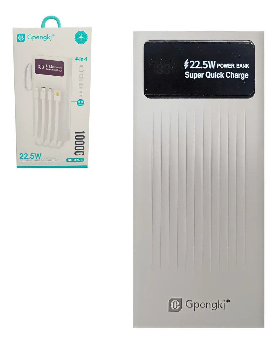 Power bank, banco de energia de 10.000 mAh de carga rápida - Blanco 