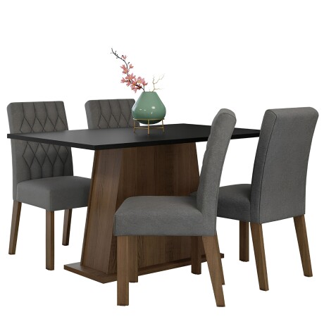Juego Comedor Lumax Mesa Rustic Negra + 4 Sillas Fiona Gris
