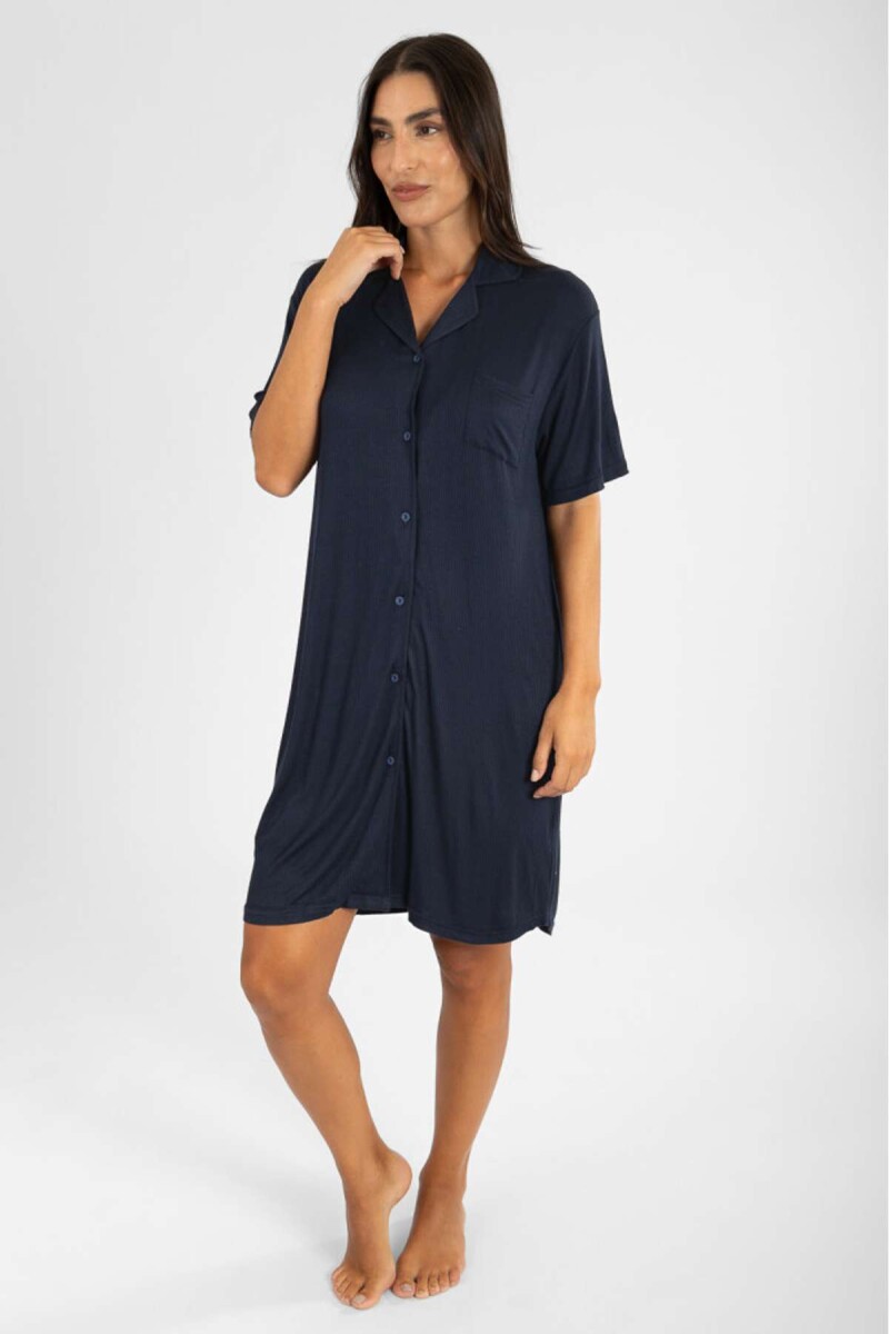 New ribb camison abotonado en el frente - Azul 