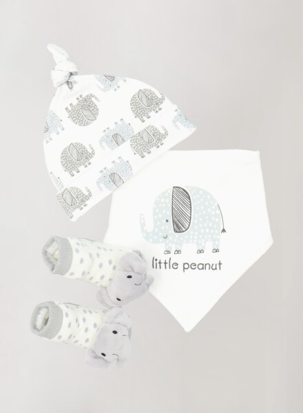 Set gorro media y babdero elefante Blanco