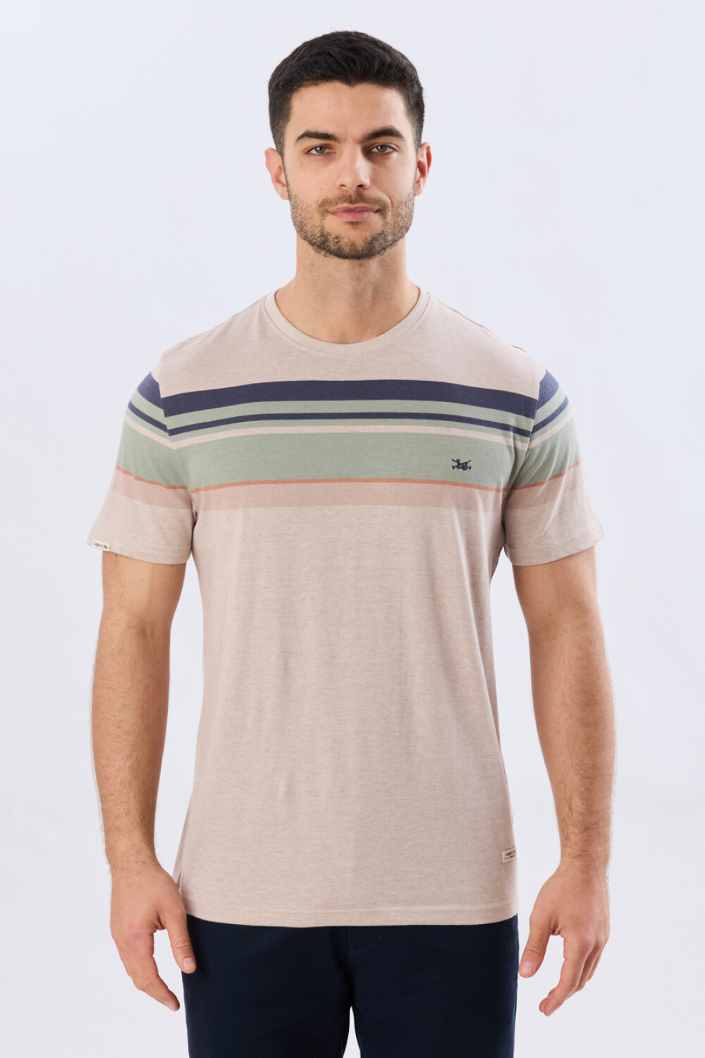 REMERA RAYADA DE ALGODÓN Beige