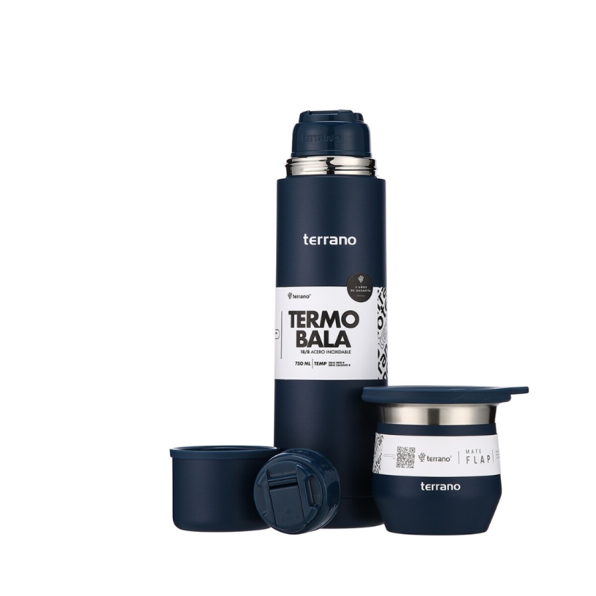 kit termo 750ml bala + mate azul 