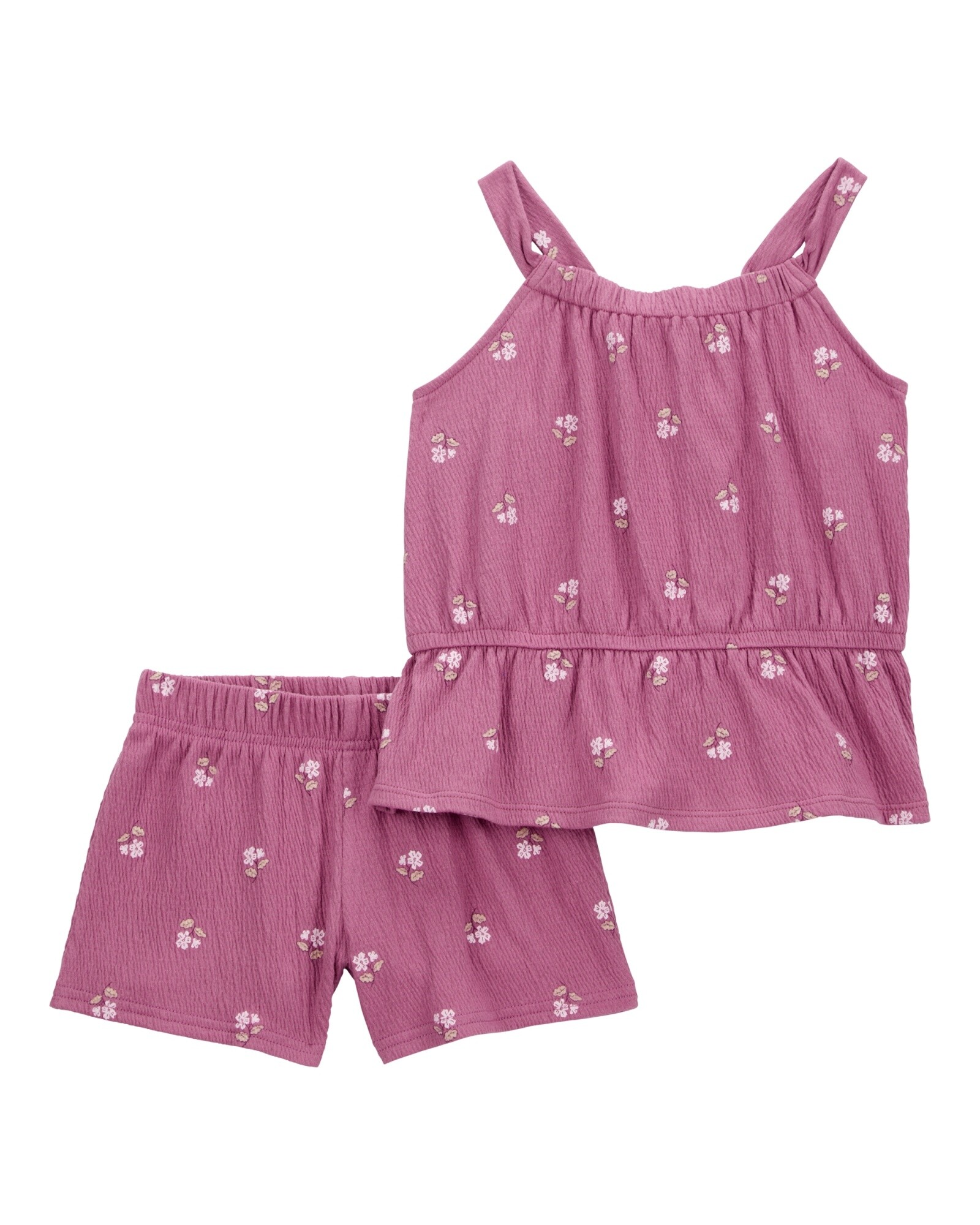 Set dos piezas de jersey arrugado, short y musculosa. diseño floral Sin color