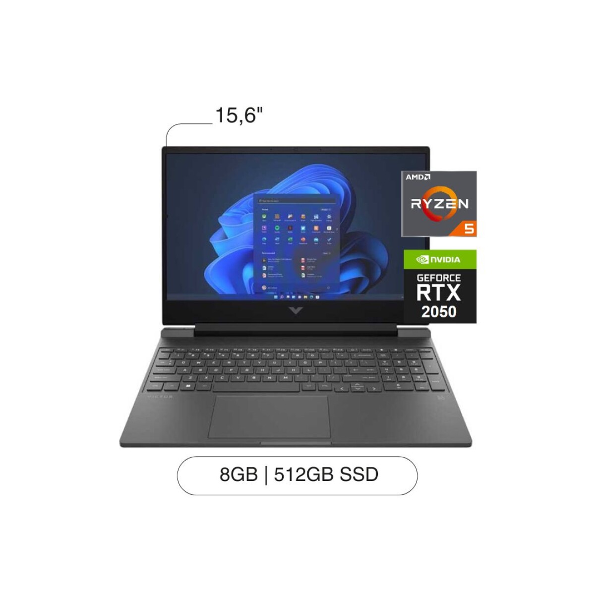 Notebook HP Victus 15.6' FHD 512GB SSD / 8GB R5 RTX2050 W11 - Silver 