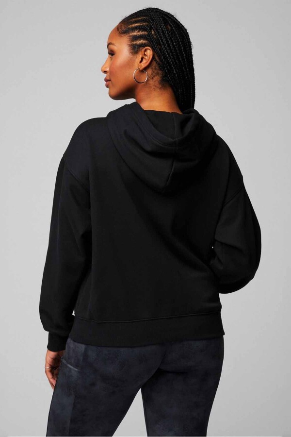 Polera Cozy Fleece Hoodie Mujer Black