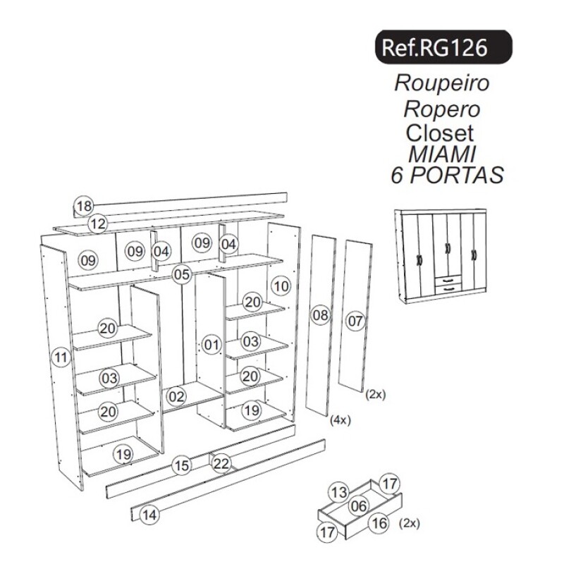 Ropero Placard 6 Puertas 2 Cajones 10 Estantes Ropero Placard 6 Puertas 2 Cajones 10 Estantes