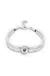 PULSERA DE BOLAS DOBLE DE ALEACIÓN DE METALES BAÑADA EN PLATA CON DETALLE DE OJO Y CRISTAL EN VERDE Pulsera