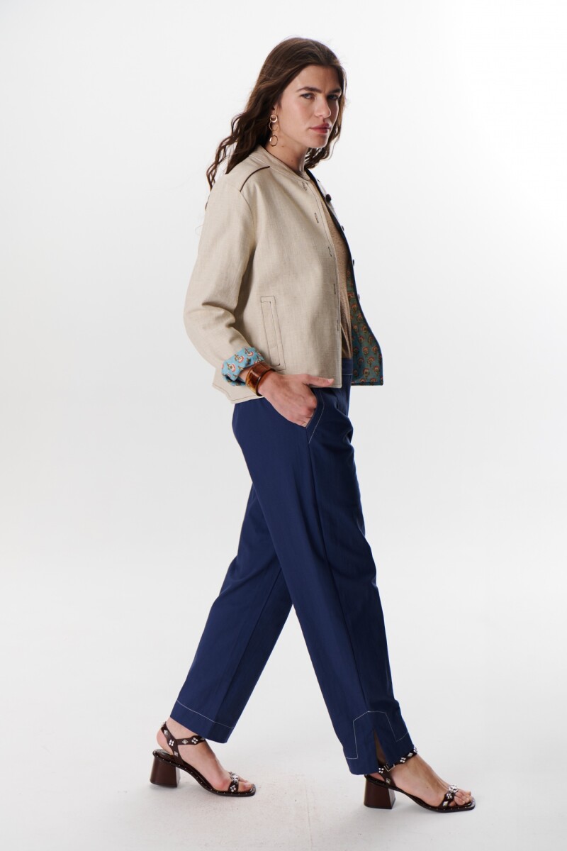 PANTALON LINO STRECH AZUL