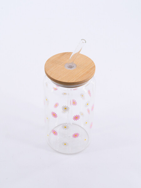 VASO VIDRIO CON SORBITO Y TAPA BAMBOO TRANSPARENTE