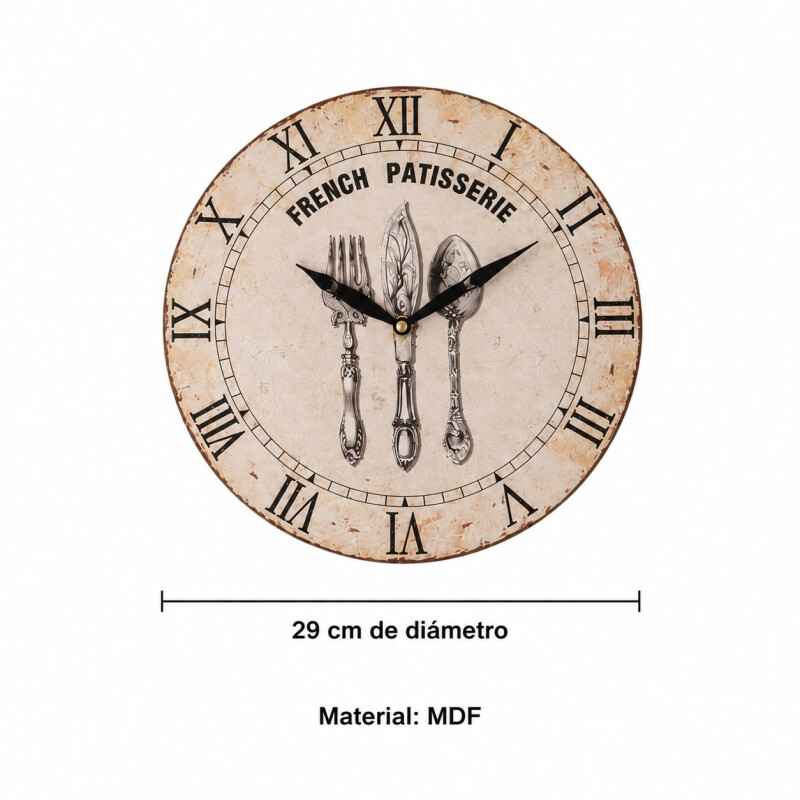 Reloj de Pared para Cocina 29 cm Diseño Cubiertos Estilo Vintage Reloj de Pared para Cocina 29 cm Diseño Cubiertos Estilo Vintage