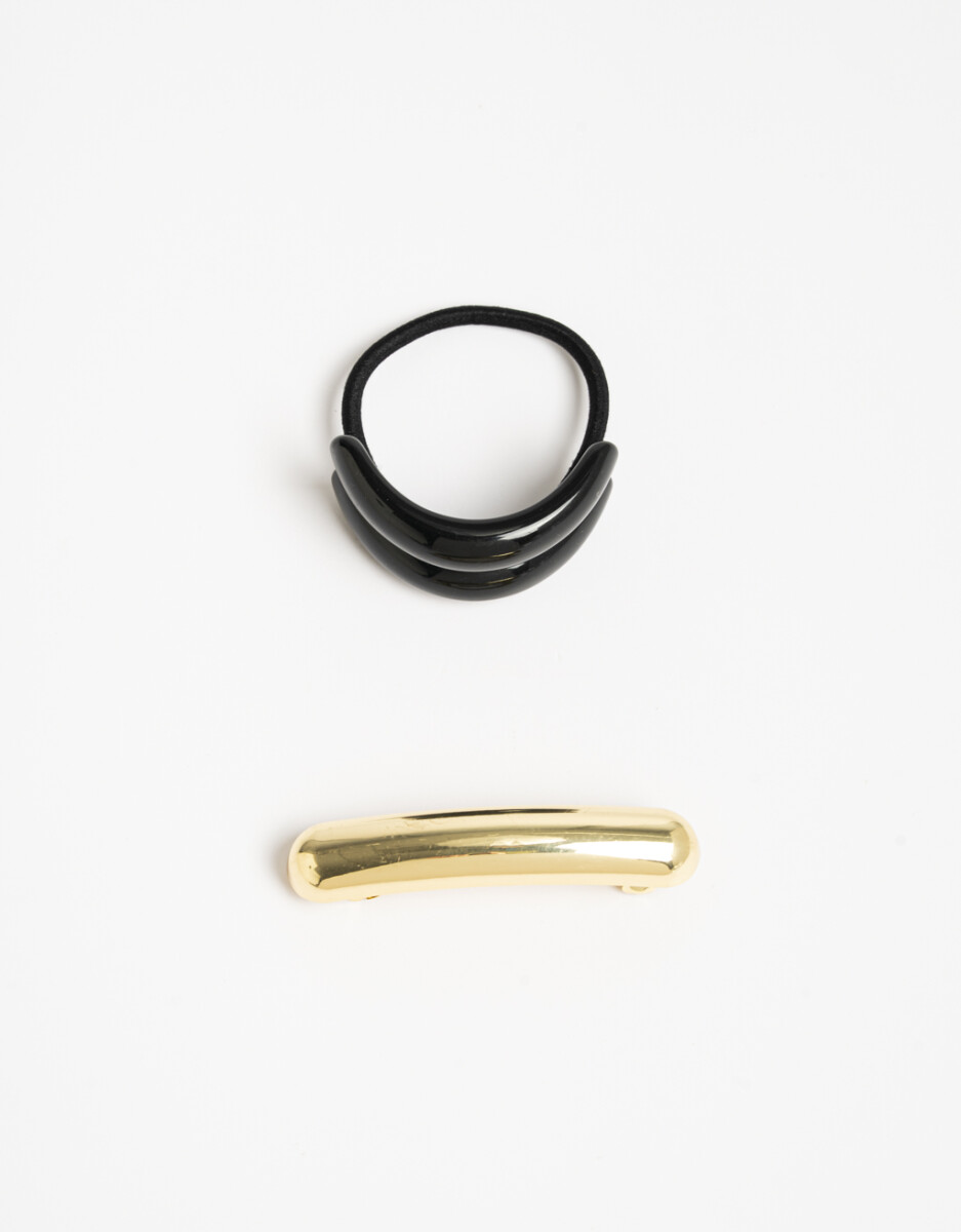 Set Pony Cuff De Acrílico Y Hebilla Francesa De Metal. 