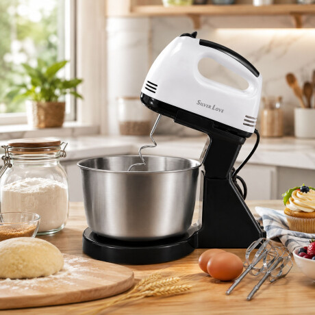 Batidora Con Bowl Giratorio Acero inox 7 Vel 300w Motor Blanco