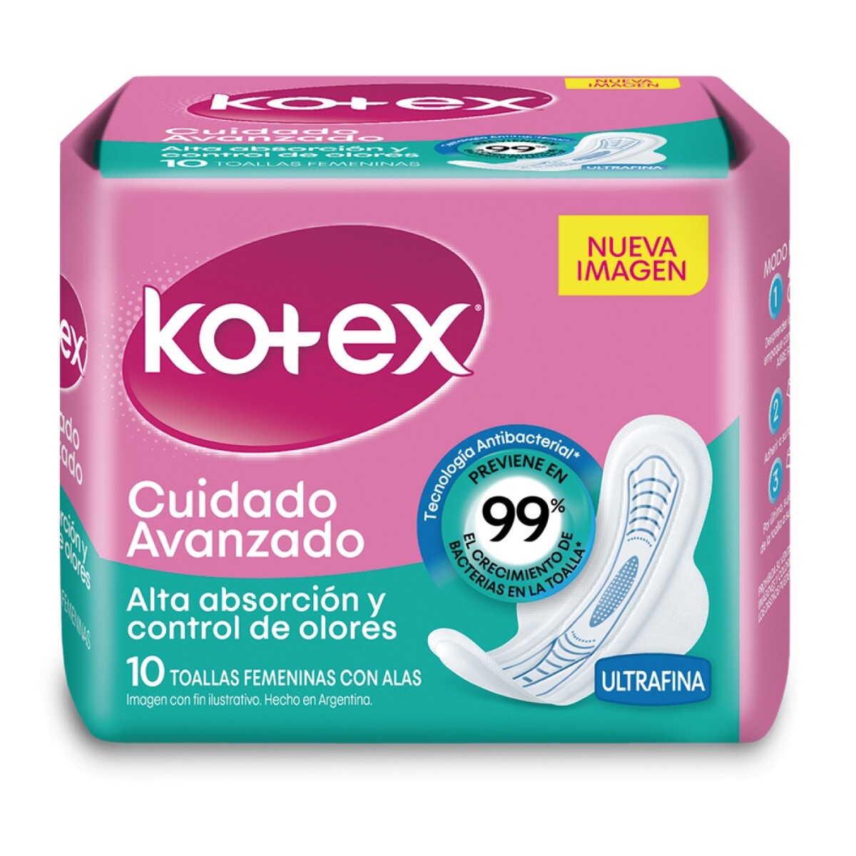 Toallitas Femeninas Kotex Ultrafina Antibacterial Con Alas 10 Uds. 