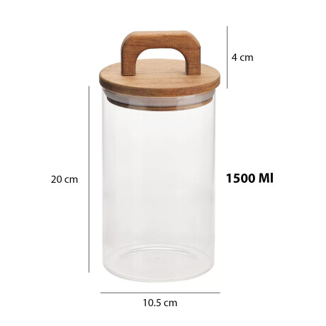 Frasco Tarro Recipiente en Vidrio y Tapa Madera c/Asa 1500Ml Transparente