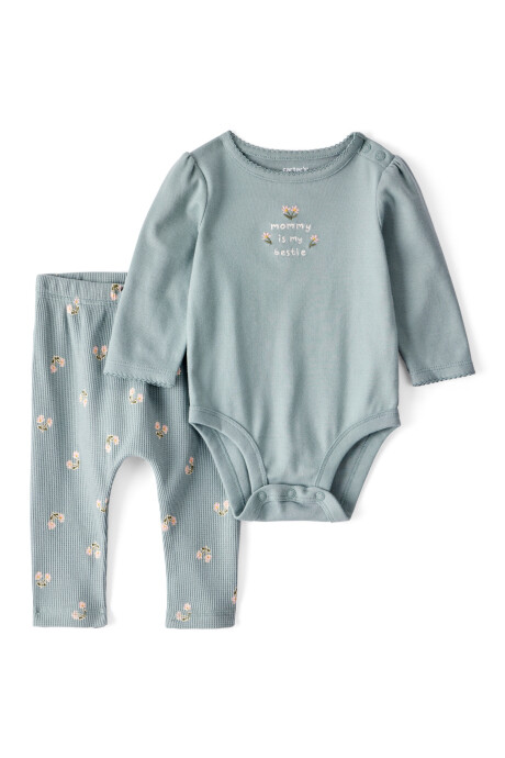 Set dos piezas de algodón, pantalón y body, diseño floral Sin color