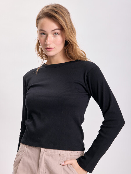 Remera rib manga larga Negro