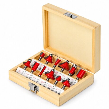 XCORT JUEGO DE FRESAS DE ENCASTRE PARA ROUTER ¼ - 6.35MM 12 PIEZAS Xcort Juego De Fresas De Encastre Para Router ¼ - 6.35mm 12 Piezas