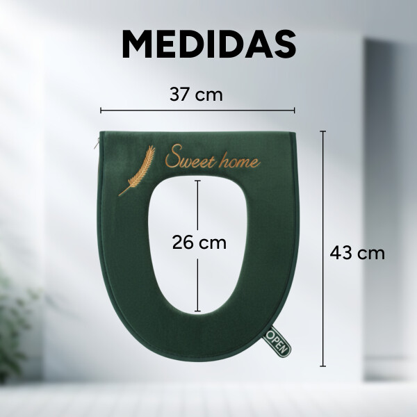 Funda con Cierre Tela Acolchonada para Tapa de Water Inodoro Color Verde