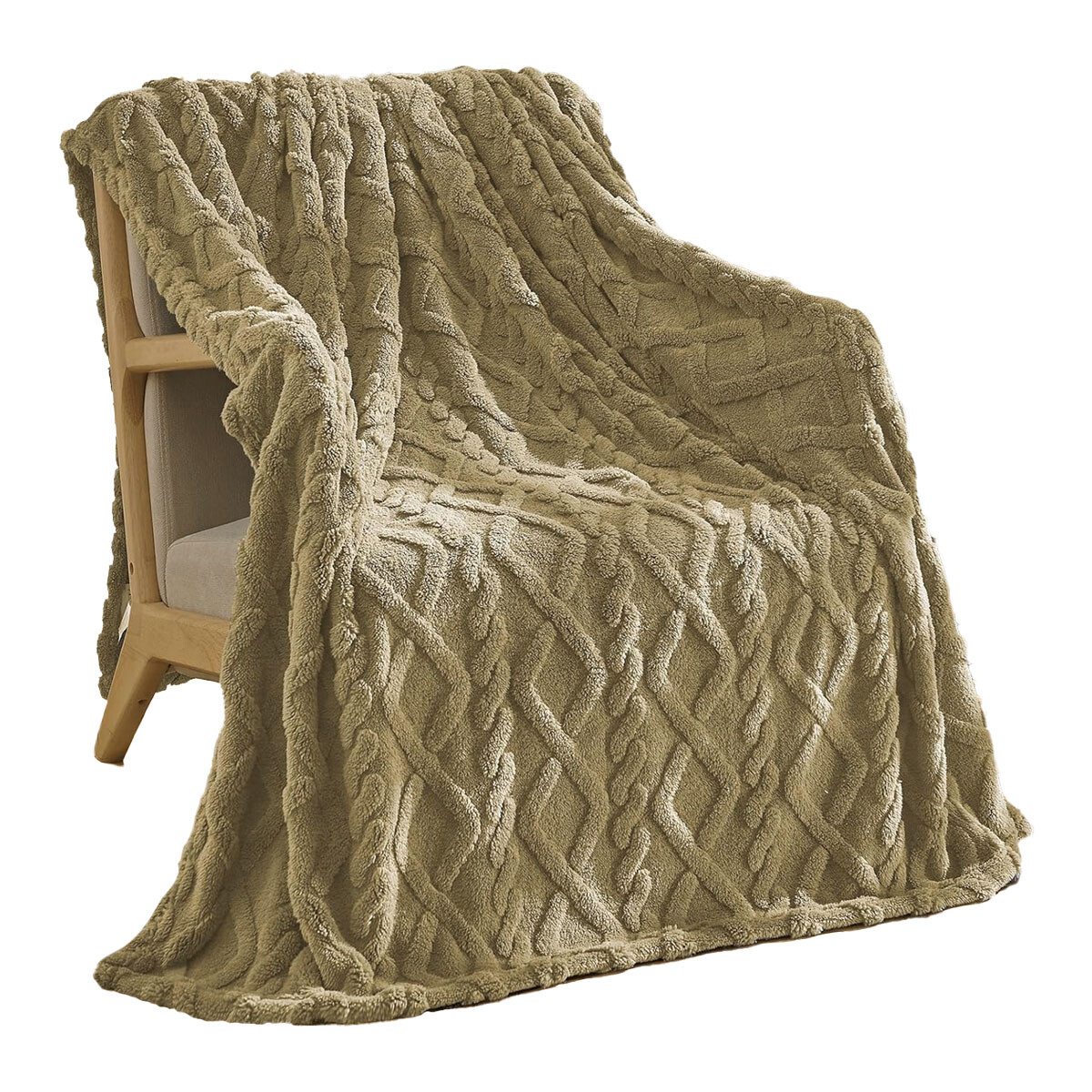 Manta Frazada Polar 2 Plazas Rombos Suave Cálida Cama o Sofá - Beige 
