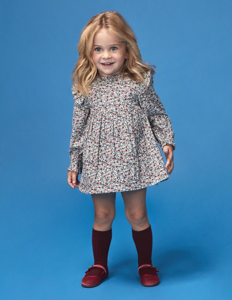 Vestido Estampado De Flores - Azulado 