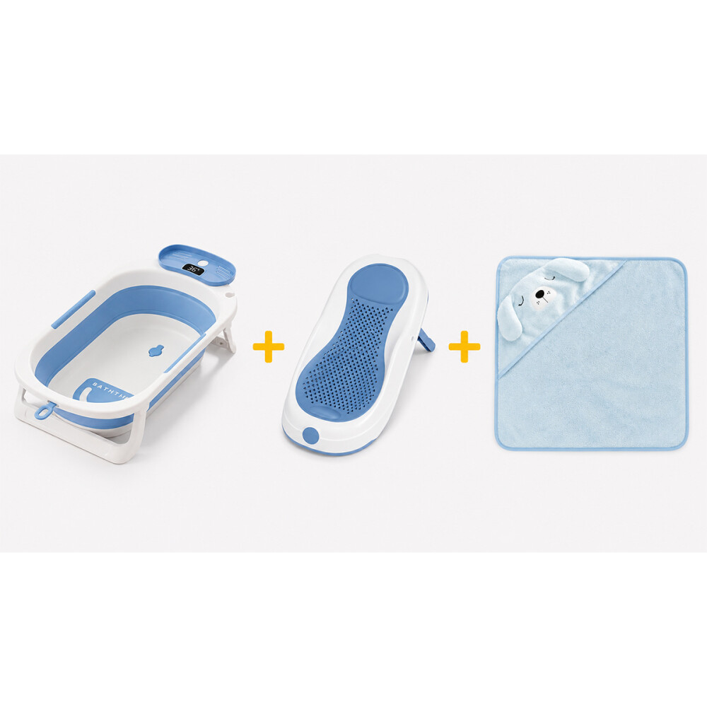 Bañito + Soporte Bañera Bebé Plegable + Toallita Celeste