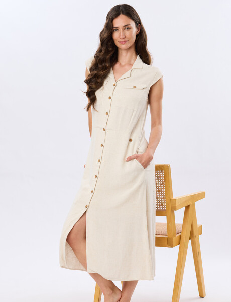 VESTIDO LISO DE LINO Arena