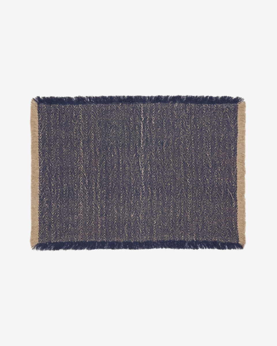 Set Silati de 2 manteles individuales de lino y algodón con flecos azul 