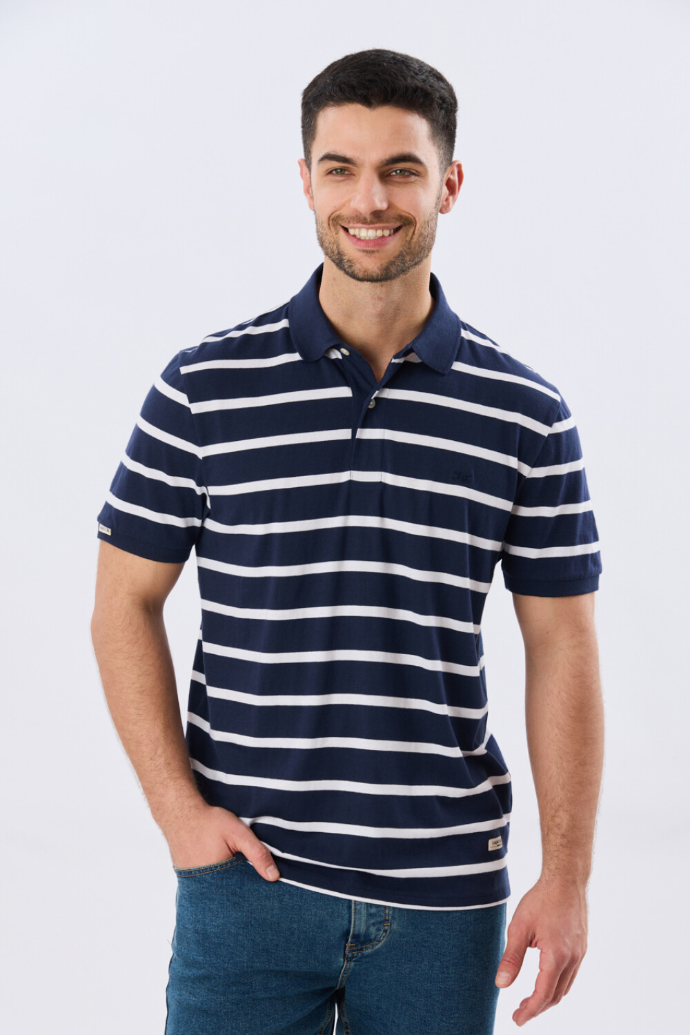 REMERA POLO RAYADA JERSEY Azul Oscuro