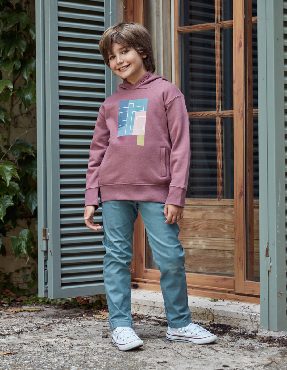 Sudadera Capucha Con Print - Rosa Oscuro 