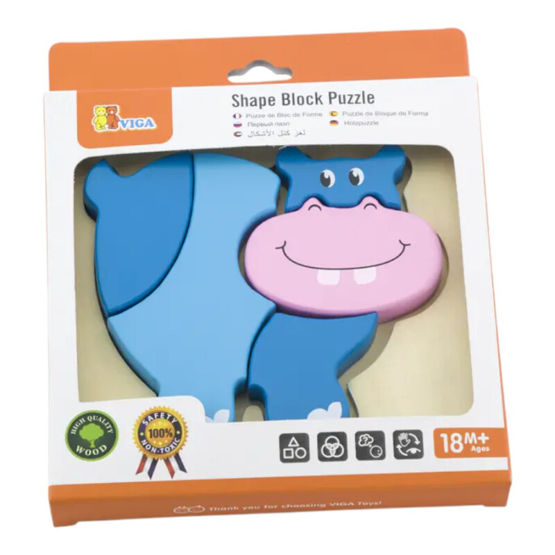 Puzzle silueta Viga 4 piezas Hipopótamo