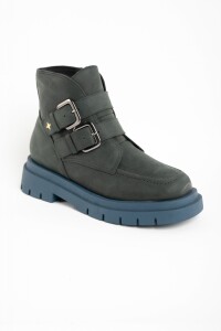 Bota Cuero Hebillas Negro