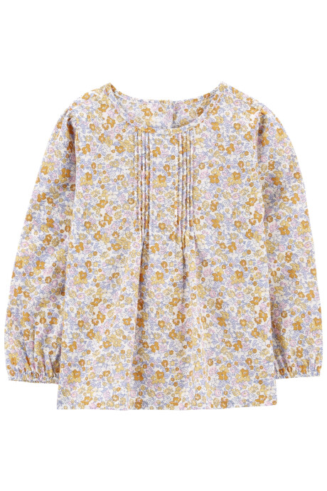 Blusa de algodón detalle plisado diseño floral Sin color