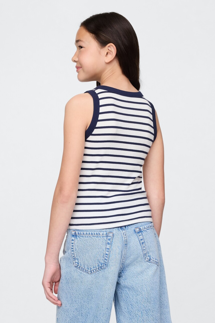 Musculosa Logo Gap Niña White Navy Stripe