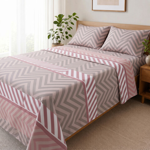 Juego De Sabanas 2 Plazas Toque Algodón Sommier Chevron Rosé Juego De Sabanas 2 Plazas Toque Algodón Sommier Chevron Rosé
