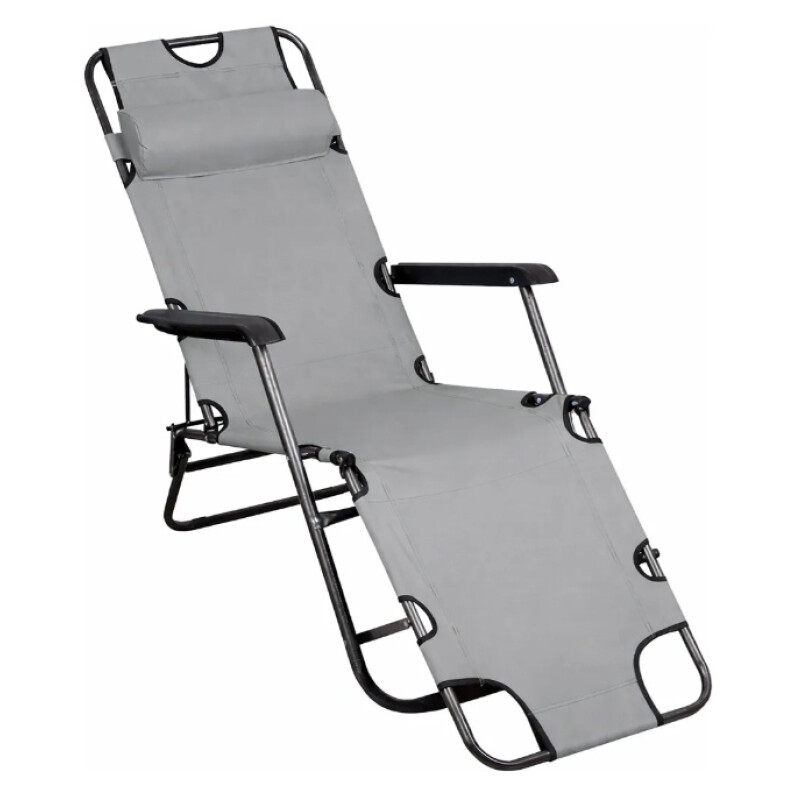 Silla Reposera Catre Plegable Anatómica Liviana Con Almohada Gris Claro