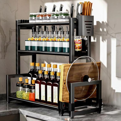 Estante Especiero 3 Niveles Organizador Multifunción Metal Negro