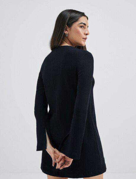 VESTIDO CORTO EN TELA ACANALADA NEGRO