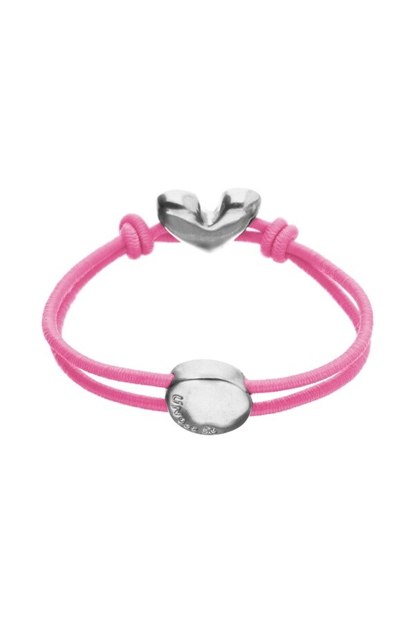 PULSERA DE HILO ELÁSTICO ROSA CON CORAZÓN BAÑADO EN PLATA DE LEY Pulsera