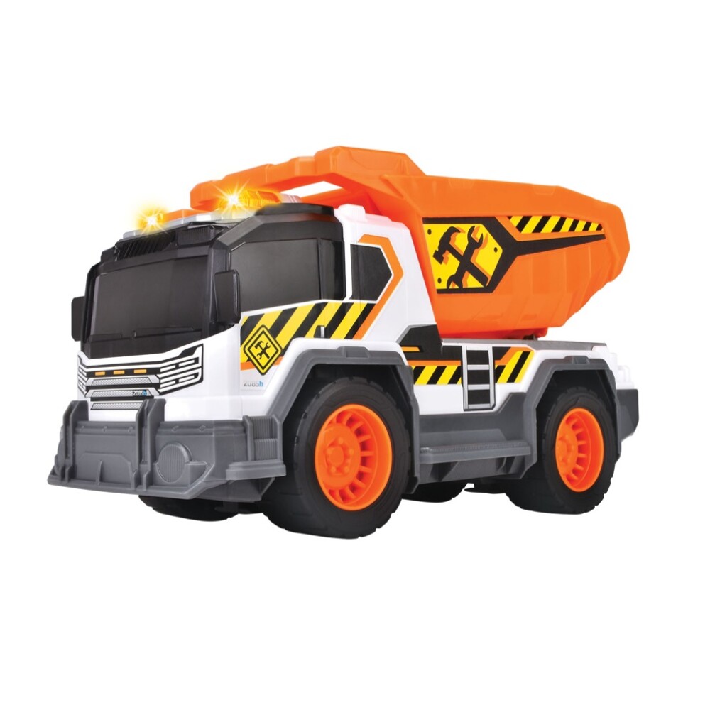 Dickie Toys Camión Volqueta con Luz, Sonido y Pala DICKIE - CAMION VOLQUETA RUEDA LIBRE, LUCES Y SONIDOS, VERTEDERO MANUAL CON TAMIZ DE ARENA, PALA DE ARENA INCLUIDA LA PALA SE PU