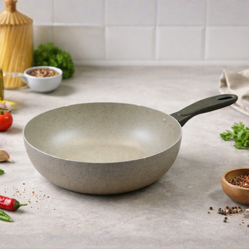 Wok 28x9cm aluminio antiadherente línea cerámica BEIGE