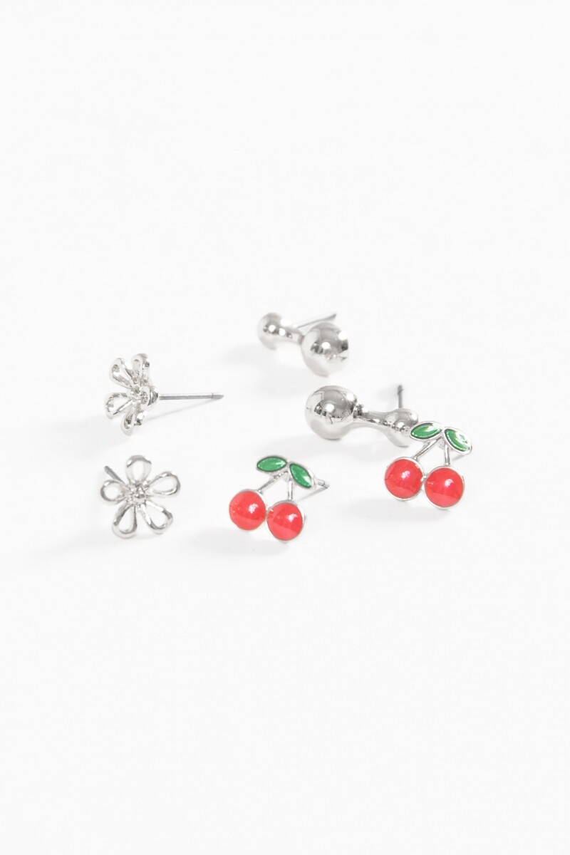 Set de caravanas cherry flor plateado
