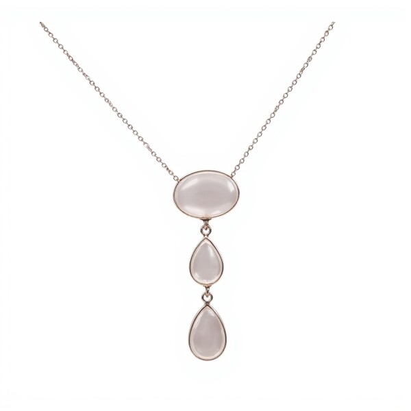 Conjunto Triple-Plata rodinada 925-Piedra Cuarzo rosa-CJ2040 conpiedra